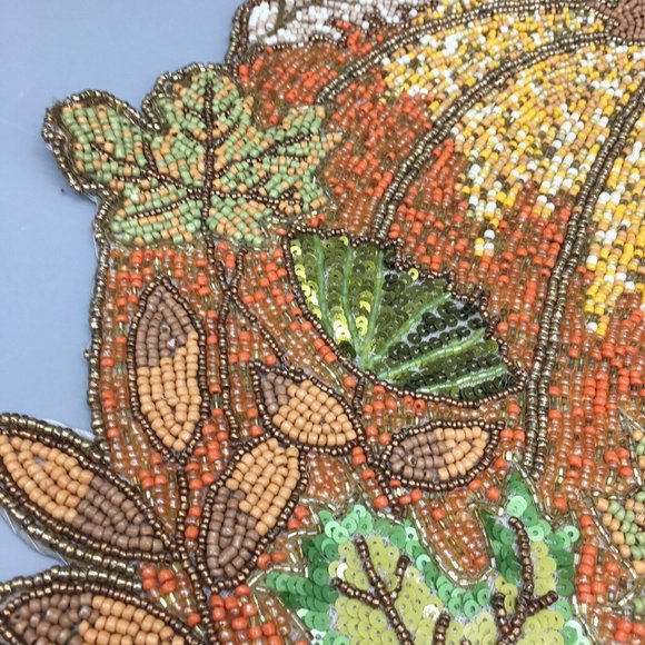 Sigrid Olsen Pumpkin Beaded Sequin Placemat Centerpiece Orange Fall Decor 15" - Picture 3 of 7